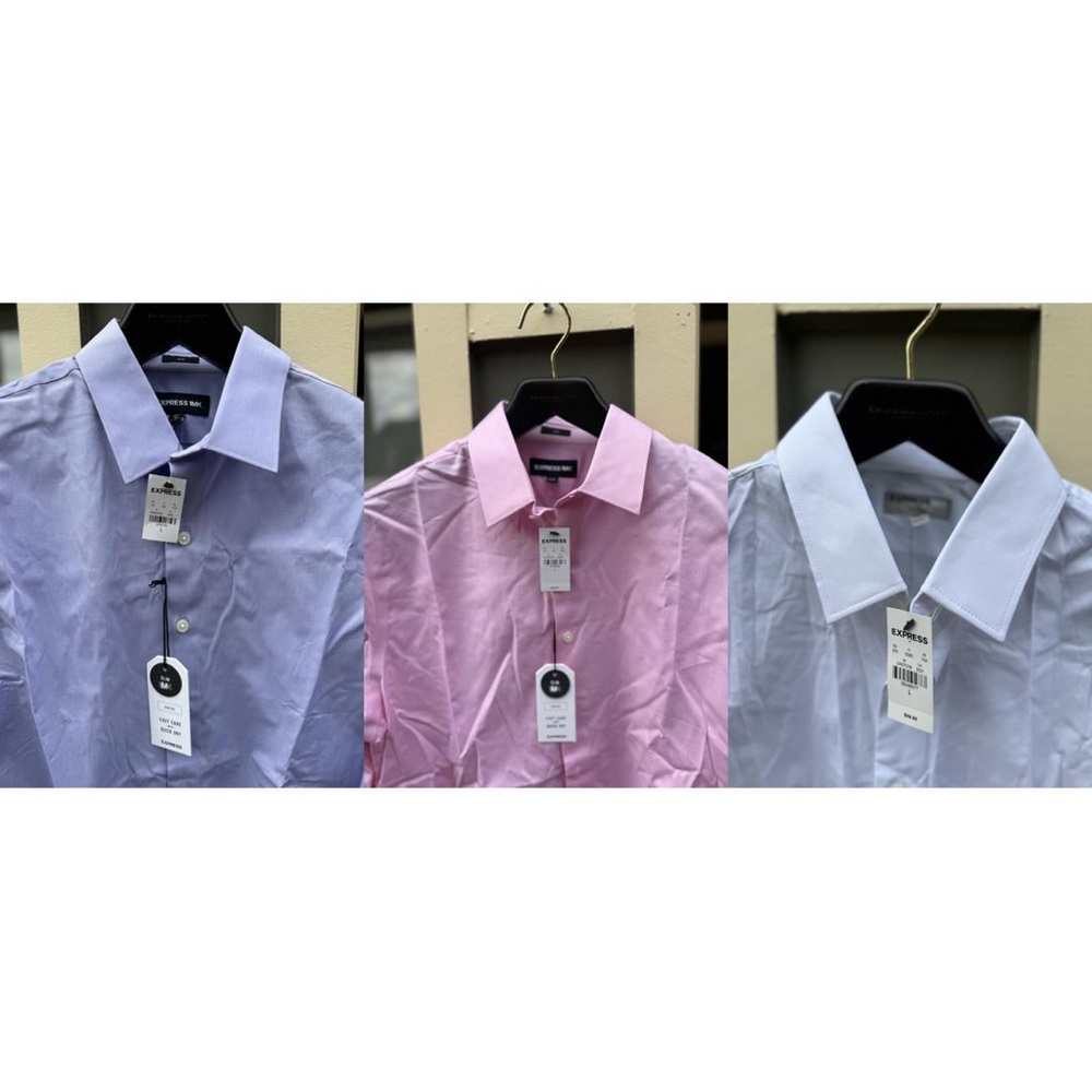Express Dress Shirts Lot 3 Mens Medium Slim Fit NWT Blue-Pink-White